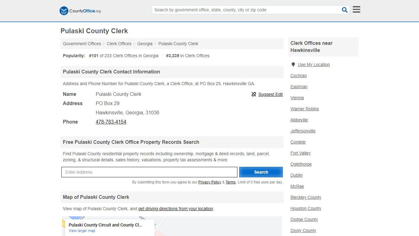 Pulaski County Clerk - Hawkinsville, GA (Address and Phone)